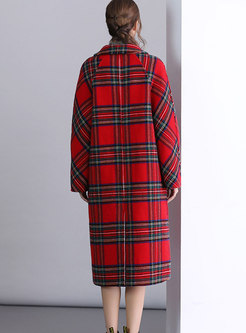 Autumn Red Plaid Lapel Single-breasted Placket Coat