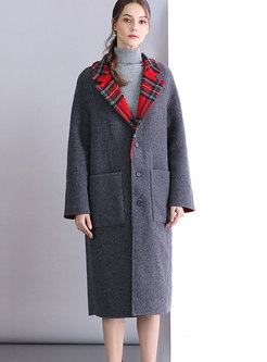 Autumn Red Plaid Lapel Single-breasted Placket Coat
