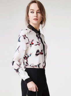 Elegant Shirt Collar Multicolor Print Buttoned Blouse