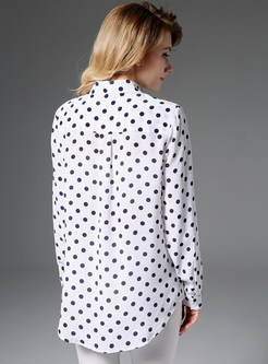 Polka Dot Print Lapel Single-breasted Asymmetric Blouse