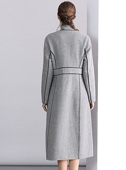 Trendy Grey Solid Color Crew-neck Wool Slim Long Coat