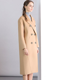 Camel Vintage Notched Lapel Double-breasted Wool Coat