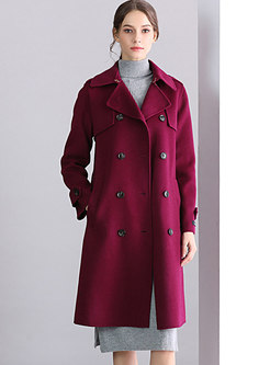 Purple Slim Lapel Double-breasted Coat With Belt