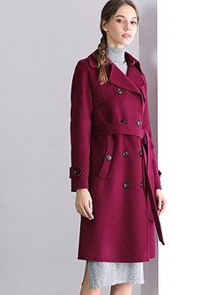 Purple Slim Lapel Double-breasted Coat With Belt