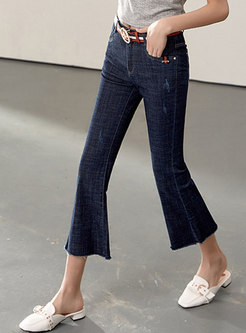 Denim Skinny Flare Pants With Rough Selvedge Detail