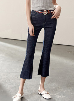 Denim Skinny Flare Pants With Rough Selvedge Detail