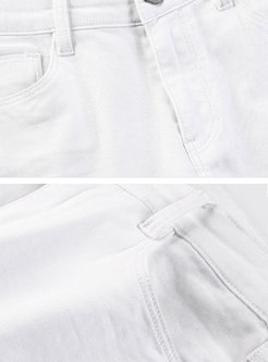 Trendy White Denim All-match Flare Pants With Rough Selvedge 