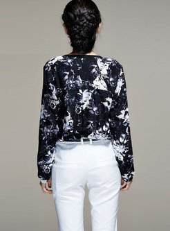 Trendy V-neck Long Sleeve Silk Print Blouse