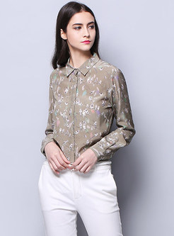 Turn Down Collar Print Single-breasted Blouse