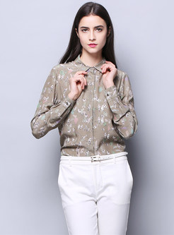 Turn Down Collar Print Single-breasted Blouse