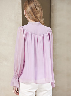 Solid Color Flare Sleeve Tied Loose Blouse