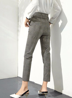 Trendy Plaid High Waisted Belted Pencil Pants 