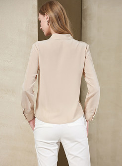 Solid Color Single-breasted Lapel Silk Blouse