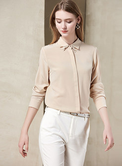 Solid Color Single-breasted Lapel Silk Blouse