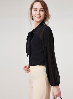 Solid Color Tied Perspective Single-breasted Blouse