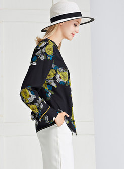 Trendy Deep V-neck Single-breasted Printed Blouse