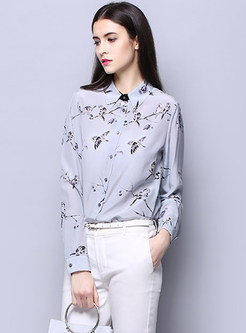 Turn Down Collar Buttoned Silk Blouse