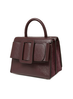 Fashion Wine Red Frosted Cowhide Handle & Crossbody Bag