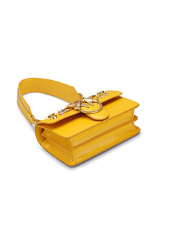 Chic Yellow Metal badge Clasp Lock Crossbody Bag