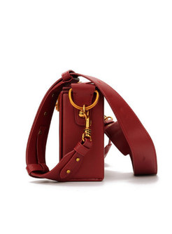 Vintage Wine Red Clasp Lock Leather Crossbody Bag
