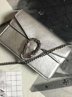 Brief Silver Leather Chain Crossbody Bag