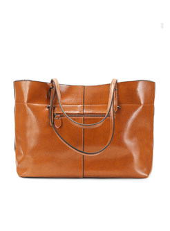 Brown Cowhide Zippered Single-shoulder & Top Handle Bag
