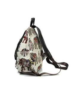 Ethnic Flax Weaving Print Zippered Backpack