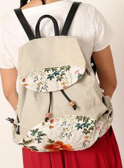 Vintage Embroidered Drawstring Canvas Backpack