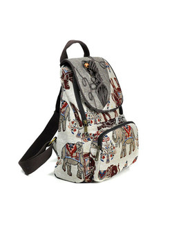 Ethnic Weaving Elephant Print Zippered Backpack