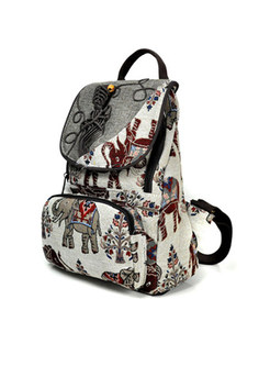 Ethnic Weaving Elephant Print Zippered Backpack