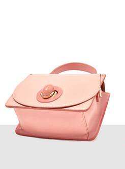 Pink PU Clasp Lock Top Handle & Crossbody Bag