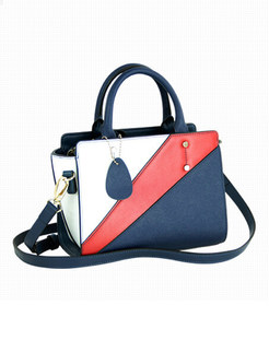 Stylish Color-blocked Zippered Top Handle & Crossbody Bag