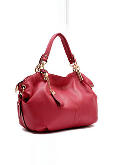 Fashionable Red Cowhide Top Handle Bag With Zip-up