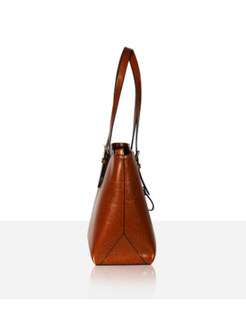 Brown Leather Zippered Single-shoulder & Tote