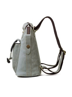 Vintage Grey Cowhide Backpack With Zipper Pocket