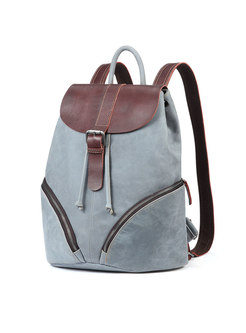 Vintage Color-blocked Backpack With Zippere Pocket