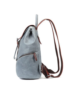 Vintage Color-blocked Backpack With Zippere Pocket
