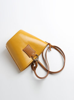 Chic Solid Color Genuine Leather Open-top Bucket Bag