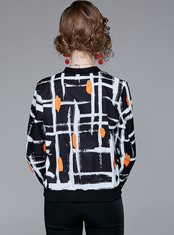 V-neck Long Sleeve Print Zippered Jacket