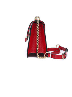 Chic Red Clasp Lock Chain Crossbody Bag