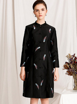 Stylish Single-breasted Feather Embroidered Slim Trendy Coat