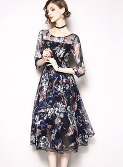Trendy All Over Print Semi-sheer Big Hem Dress