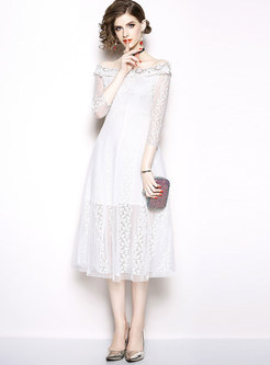 White Slash Neck Double-layered Gauze See-through Look Dress
