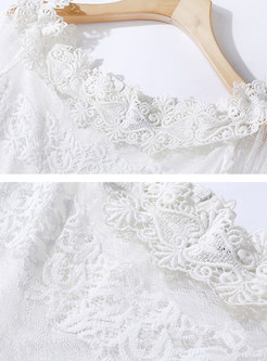 White Slash Neck Double-layered Gauze See-through Look Dress