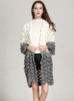 Color-blocked Hollow Out Flare Sleeve Asymmetric Cardigan