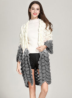 Color-blocked Hollow Out Flare Sleeve Asymmetric Cardigan