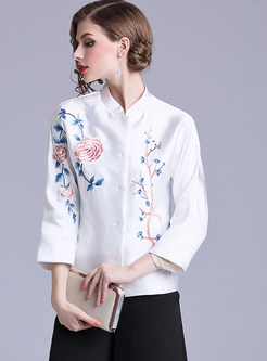 Mandarin Collar Single-breasted Embroidered Jacket