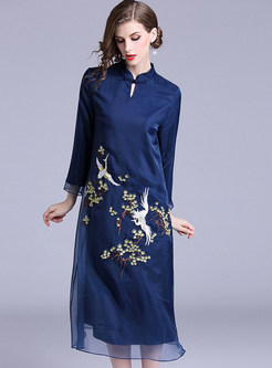 Vintage Mesh Embroidered Improved Cheongsam Dress