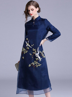 Vintage Mesh Embroidered Improved Cheongsam Dress