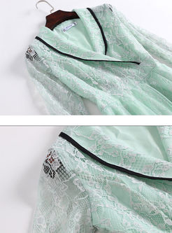 Elegant Color-blocked Hollow Out High Waist Slim Lace Dress